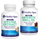 Krill Oil 500mg Omega 3 and Pure Zinc Oyster Extract 1000mg - Anti-Aging, Longevity and Energy Bundle. Made in USA