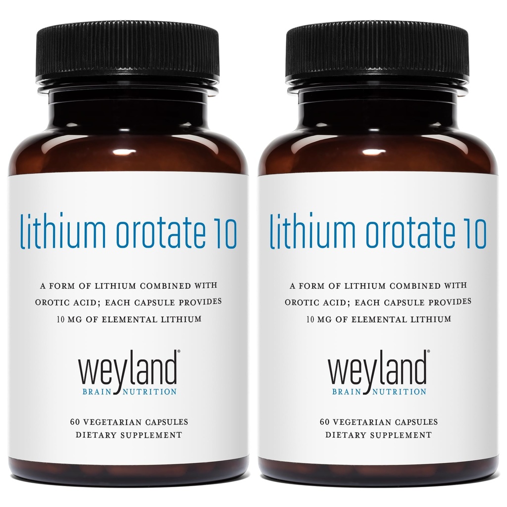 Lithium Orotate - 10mg of Elemental Lithium, 60 Vegetarian Capsules (Pack of 2)