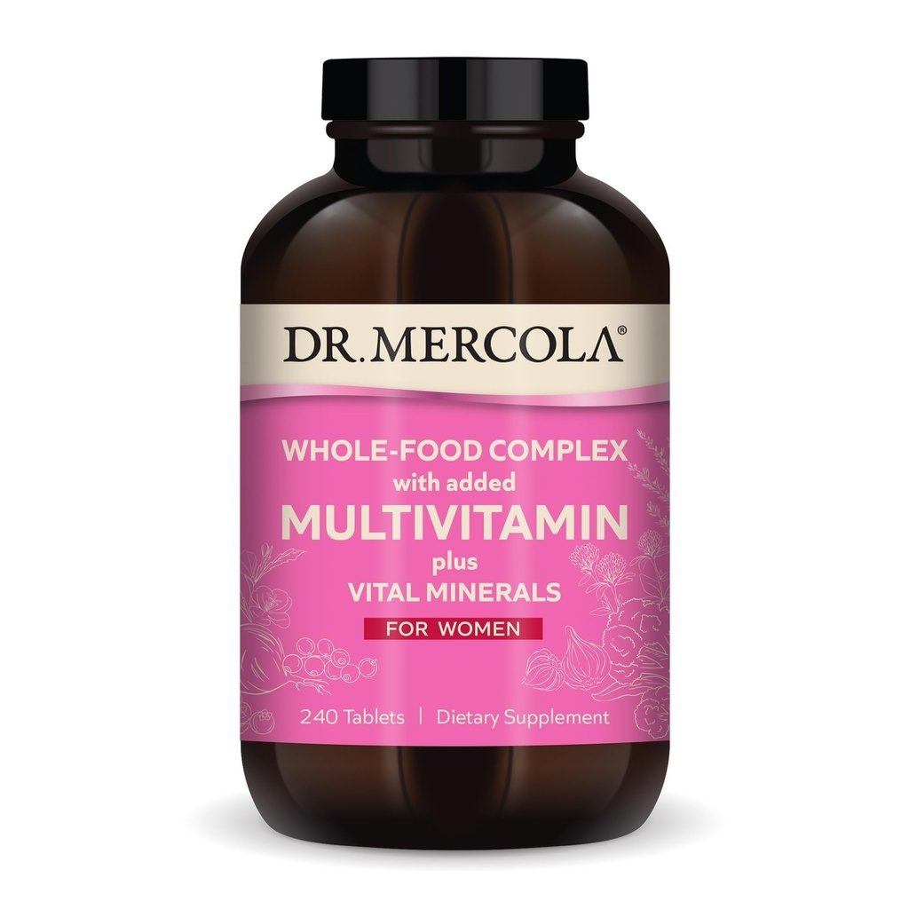 Dr. Mercola Whole-Food Complex for Women - with Added Multivitamin Plus Vital Minerals - Supports Energy & Cellular Health - Non-GMO, Gluten-Free & Soy-Free - 240 Tablets (30 Servings)