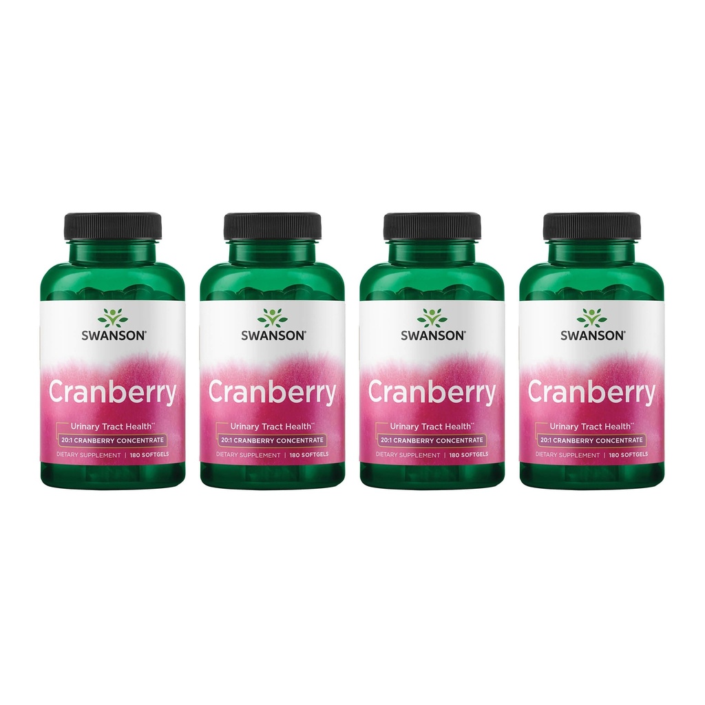 Swanson Cranberry - Υποστηρίζει την υγεία των ουροφόρων οδών, τον έλεγχο της ουροδόχου κύστης και προωθεί την υγιή λειτουργία νεφρών - συμπλήρωμα Made with 20:1 Cranberry Juice concentrate - (180 Softgels) 4 Pack