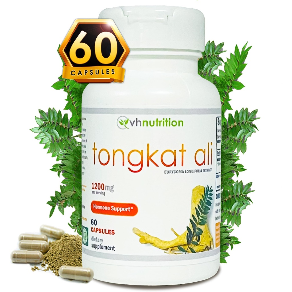 VH Nutrition TONGKAT ALI | Extra Strength Hormone Support for Men* | 200 to 1 Blend Standardized Eurycoma Longifolia (LongJack) Extract Powder | 60 Capsules