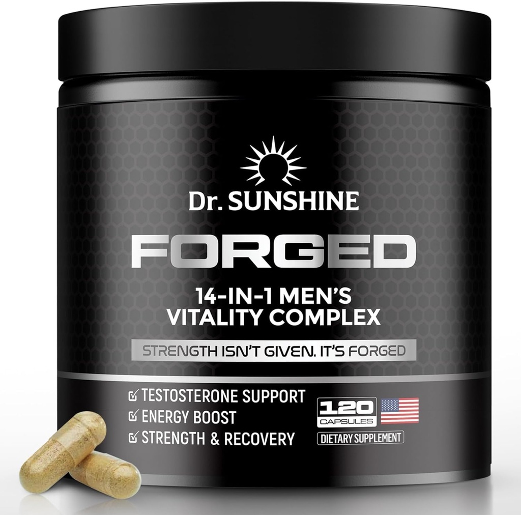 DR. SUNSHINE Forged Testosterone Supplement for Men –14 in 1 Natural Male Strength with Shilajit, Ashwagandha,Tongkat Ali-Muscle Builder Testosterone Booster for Mens-2 Month (120 Capsules)