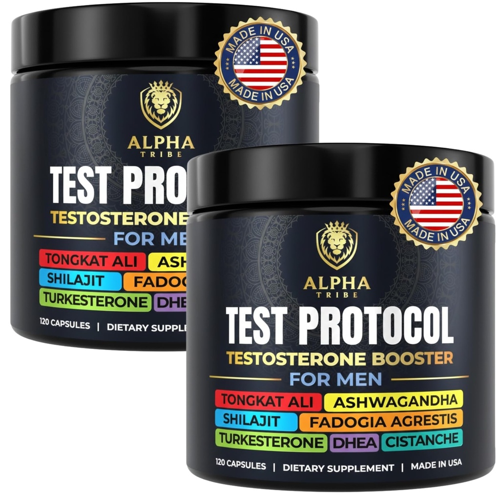 Alpha Tribe Test Protocol - Elite Natural Testosterone for Men | Testosterone Supplement for Men with Ashwagandha & Tongkat Ali (120 Count Pack of 2)