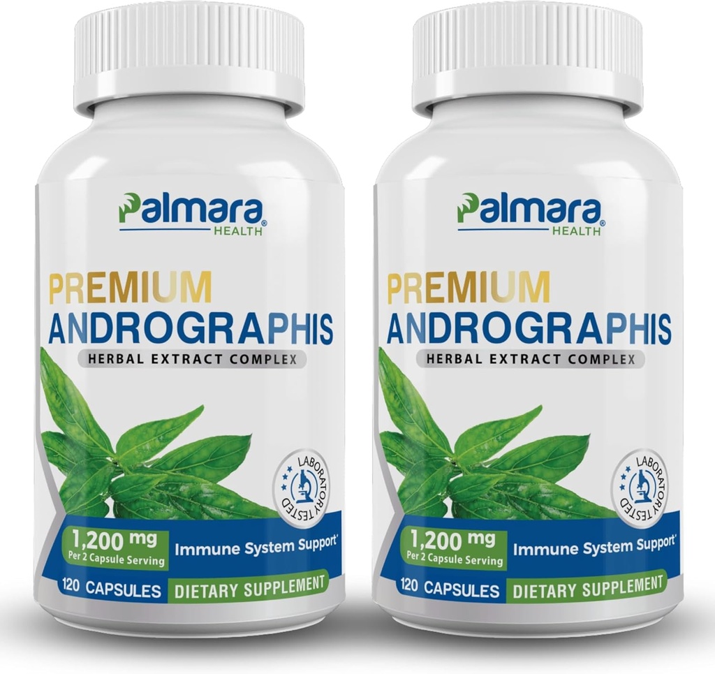 Palmara Health Premium Androographis Paniculata Extract 2 Pack - 1.200mg (100mg Ανδρογραφολίδες) ανά υπηρεσία, μη GMO, Vegan, Χωρίς γλουτένη