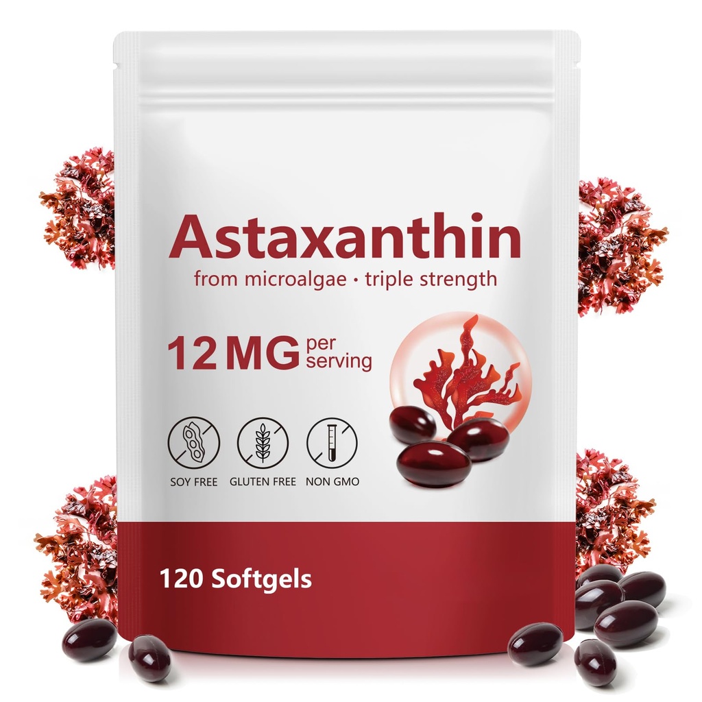 Ασταξανθίνη 12mg, Premium Ασταξανθίνη 120 Softgels, Φυσικά εξάγεται από Haematococcus pluvialis 