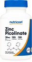 Nutricost Ψευδάργυρος Picolinate 30mg, 120 κάψουλες - Χωρίς γλουτένη και μη ΓΤΟ