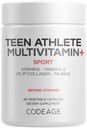 Codeage Teen Athlete Multivitamin+ Sports Supplement - Creatine, Methylated B Vitamins, Taurine, UC-II Collagen, Ferrochel Iron, Ashwagandha, Magnesium, Electrolytes - Non-GMO - 60 Capsules
