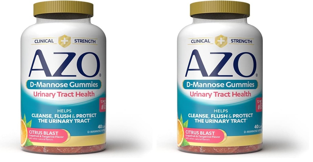 AZO D Mannose Urinary Tract Health Gummies, 40 Count, Clinical Strength 2000mg, Helps Cleanse, Flush & Protect, No.1 Pharmacist Recommended Brand, Vegan Tangy Citrus Blast Flavor, Non-GMO, Gluten Free