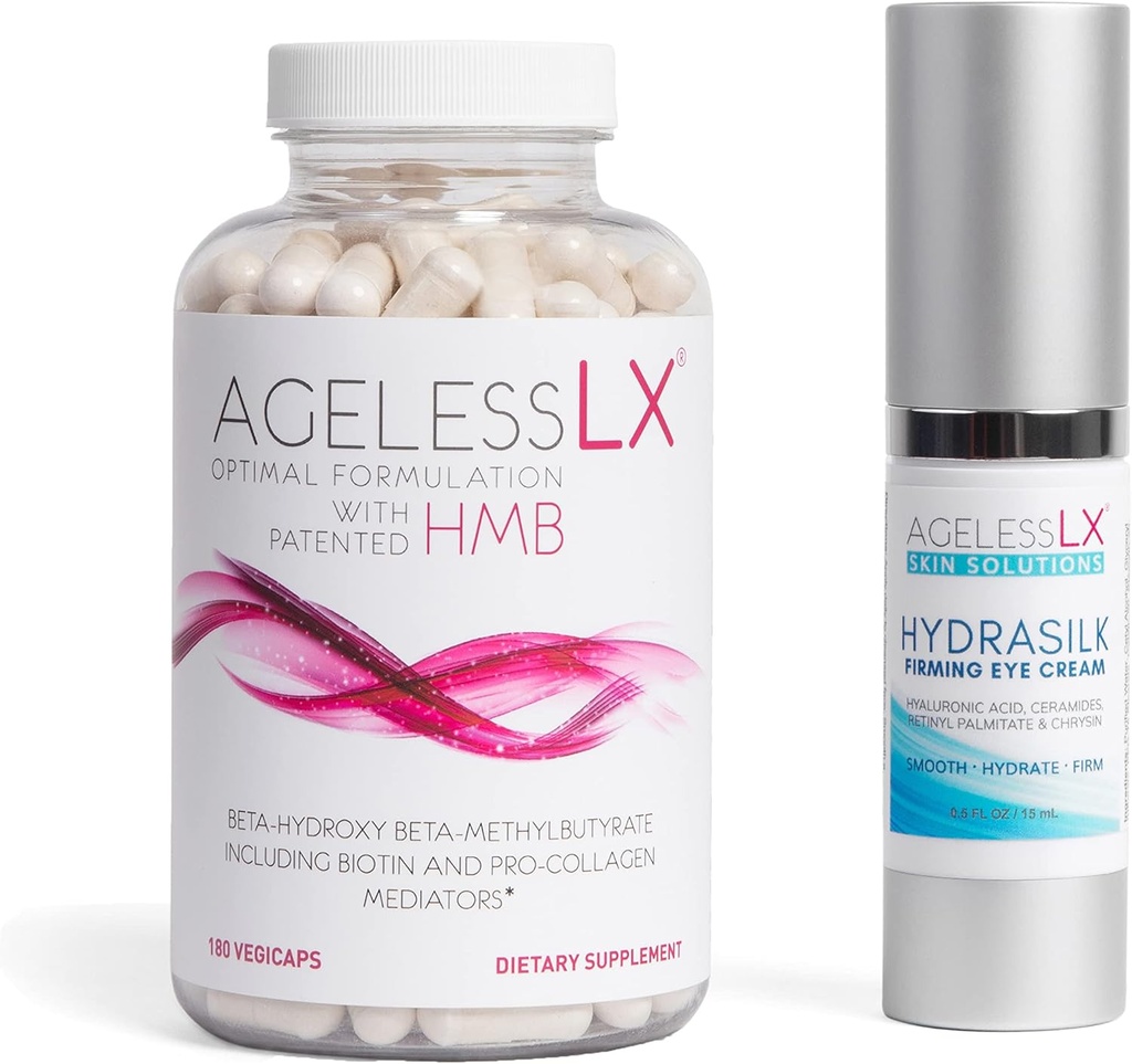 AgelessLX Supplement Capsule for Women with HMB Hydrasilk Eye Cream Bundle