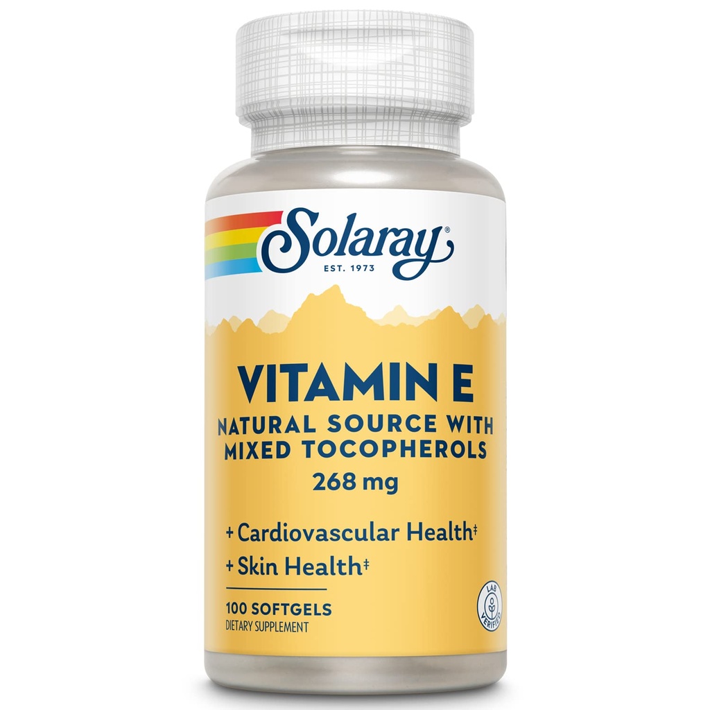 SOLARAY Vitamin E d-Alpha Tocopherol 268mg (400 IU) | Heart & Skin Health, Antioxidant Activity Support | 100ct