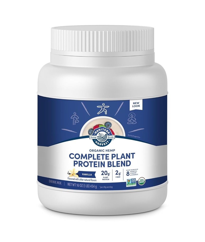 Μανιτόμπα Συγκομιδή κάνναβη Ναι Οργανική Φυτική Σκόνη Πρωτεΐνης, Βανίλια, 16oz, 20g Πλήρης Πρωτεΐνη Φυτικών (Hemp and Pea), 4g Φυτικών & 1,9g Ωμέγα 3&6 ανά υπηρεσία, Μη-GMO, Vegan, Συσκευασία Μαΐου Vary