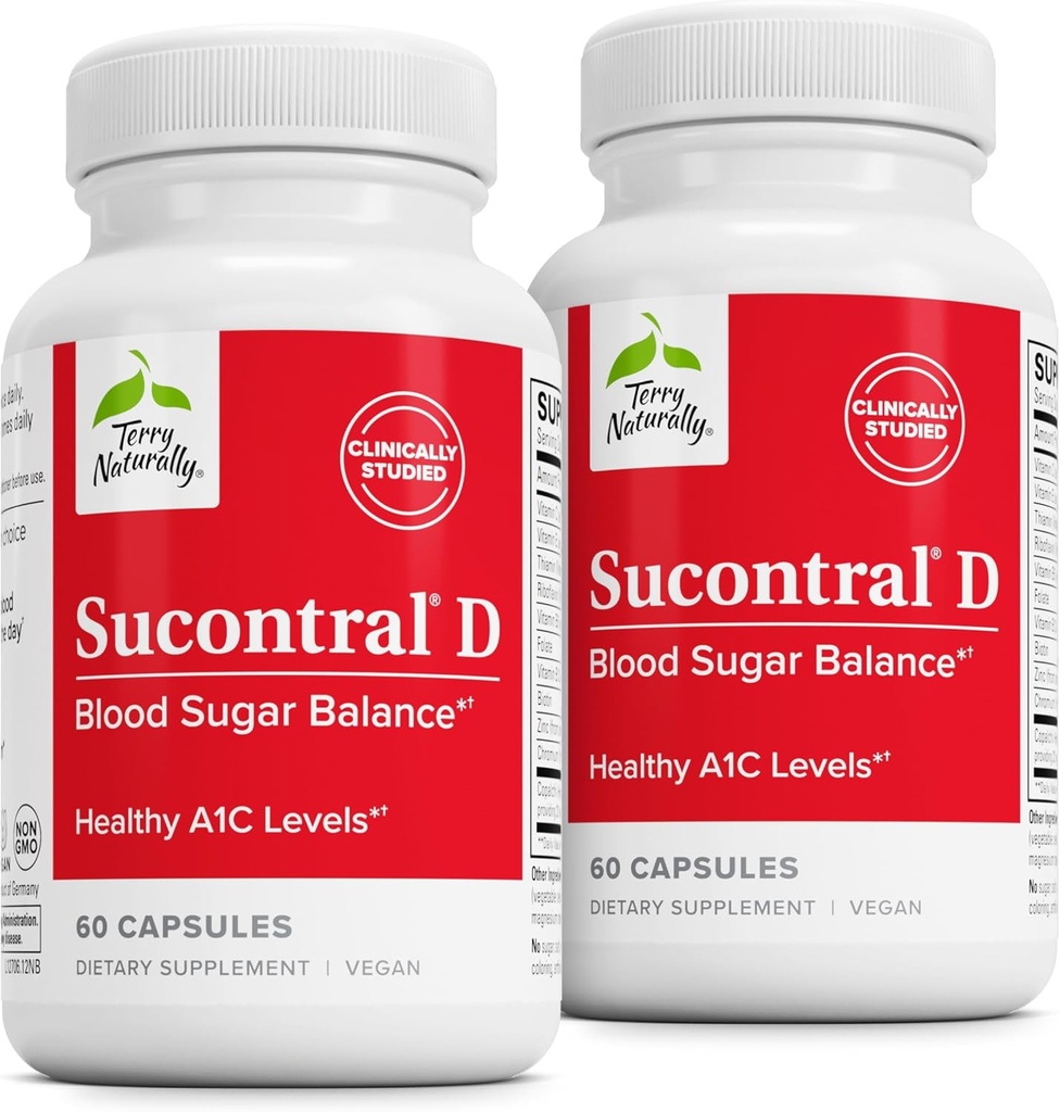 Terry Φυσικά Sucontral D - B-Complex & Folate συμπλήρωμα - Υδατάνθρακες Μεταβολισμός Υποστήριξη - Βιταμίνη & Ορυκτό συμπλήρωμα με ψευδάργυρο & Χρώμιο - 60 κάψουλες (πακέτο του 2)