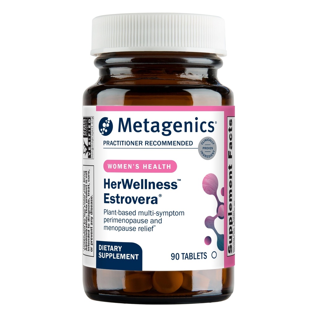 Metagenics HerWellness Estrovera - Hormone-Free Plant-Based Supplement - Supports Menopause & Perimenopause Relief - Hot Flashes, Night Sweats, Multi-Symptom Support - Vegetarian, Non-GMO - 90 Tablets