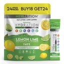 Hydration Powder, Lemon Lime Pack of 24 Electrolyte Powder Packets, Naturally Flavored Hydrating Packets for Water, Fast Acting Hydrate Electrolytes with Vitamins B & C, Energy & Recovery