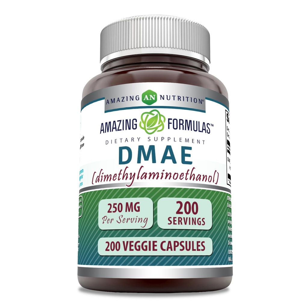 Amazing Formulas DMAE Supplement | 250 Mg | Veggie Capsules | Non-GMO | Gluten-Free | Made in USA (1 Pack, 200 Count)