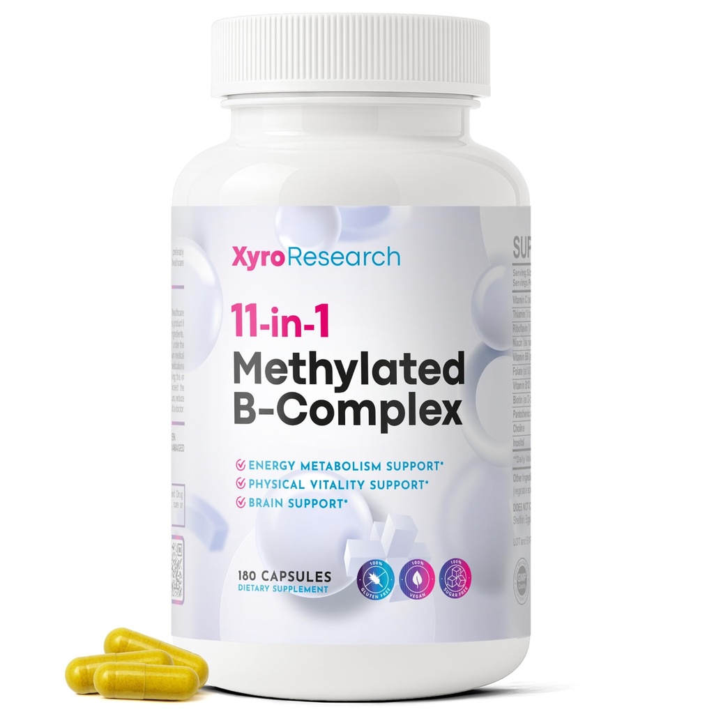 Methylated B-Complex Vitamins - Complete Bioactive Methyl B-Vitamins B12 B6 B9 5-MTHF for Energy Heart Brain & Methylation - Women Men Bio Active Nutrients MTHFR Multivitamins Support