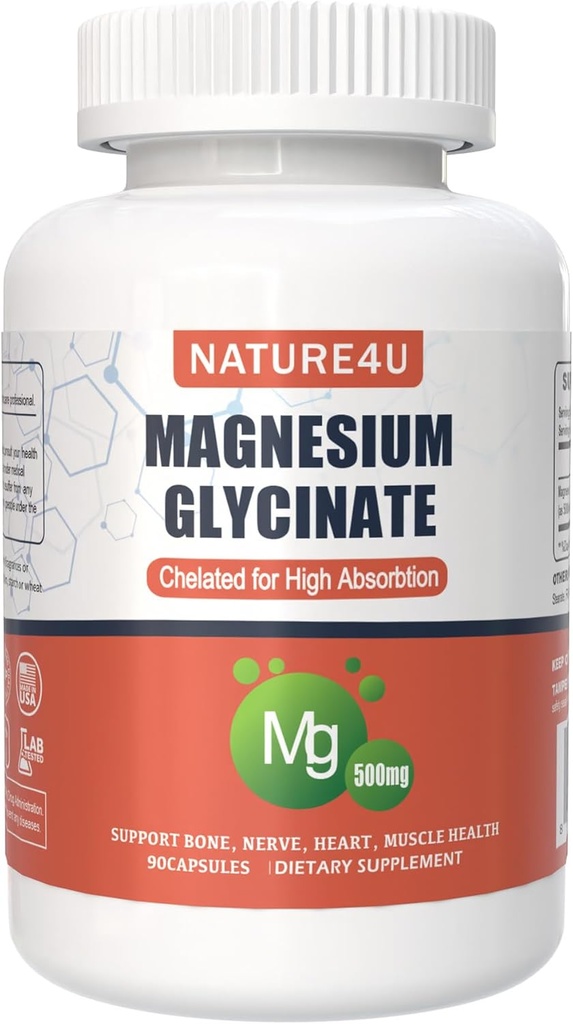 Μαγνήσιο Γλυκινικό 500mg, 100% Χηλικό για Υψηλή Απορρόφηση Συμπλήρωμα Μαγνησίου για τον ύπνο, τους μυς, την καρδιά, ποτέ και την υποστήριξη των οστών, 90 κάψουλες