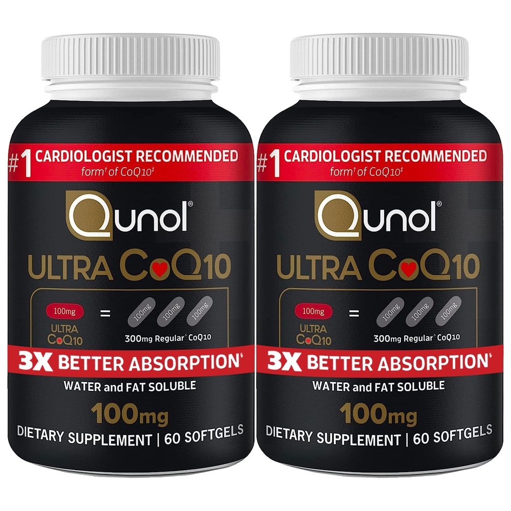 Qunol Ultra CoQ10 100mg 3X Καλύτερη Απορρόφηση Πατενταρισμένο νερό και λίπος Διαλυτό Φυσικό συμπλήρωμα Form Συνένζυμο Q10 Αντιοξειδωτικό για τα πακέτα υγείας καρδιάς Softgels, 120 Count