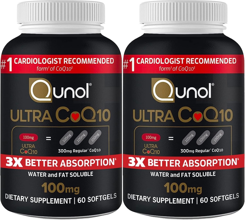 Qunol Ultra CoQ10 100mg 3X Better Absorption Patented Water and Fat Soluble Natural Supplement Form Coenzyme Q10 Antioxidant for Heart Health Packs Softgels, 120 Count