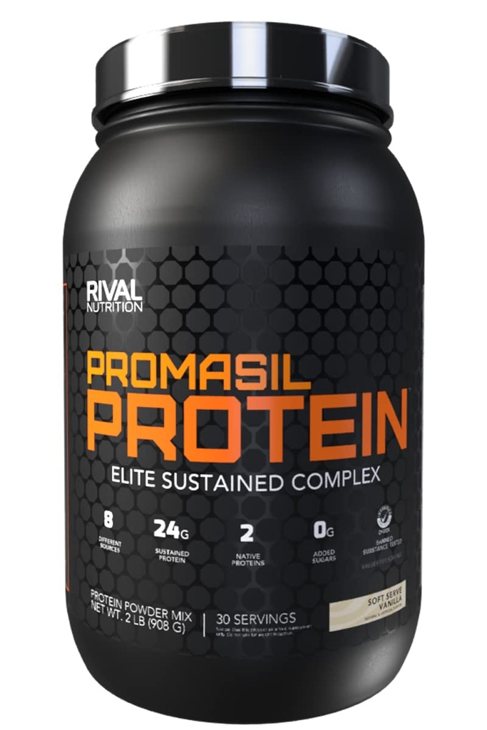 Rival Nutrition Promasil Protein Powder Soft Serve Vanilla I 2 Lb, 30 Servings I 8 Different Sources Including Whey Isolate, Native Micellar Casein, and Egg White I 24g Sustained Protein Per Serving