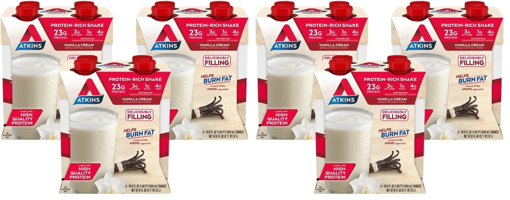 Atkins Vanilla Cream Meal Size Protein Shake,23g Protein,Low Glycemic,3g Carb,1g Sugar,Keto Friendly,(Pack of 24)