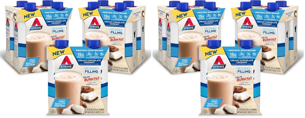 Atkins Creamy Chocolate Coconut Protein Shake,15g Protein,2g Net Carbs,1g Sugar,Keto Friendly,(Pack of 24)