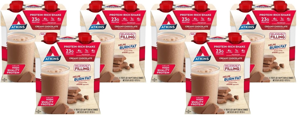 Atkins Creamy Chocolate Meal Size Protein Shake,23g Protein,Low Glycemic,4g Net Carb,1g Sugar,Keto Friendly,(Pack of 24)
