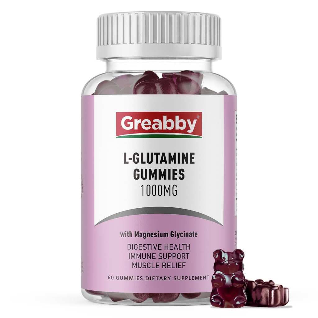 L Γλουταμίνη 1000mg Gummies - Μυϊκή Ανακούφιση & Ανοσολογική Υποστήριξη, Amino Acid Συμπλήρωμα με Μαγνήσιο Γλυκινικό, Vegan & Μη-ΓΤΟ, Χωρίς Γλουτένη (60 Count)