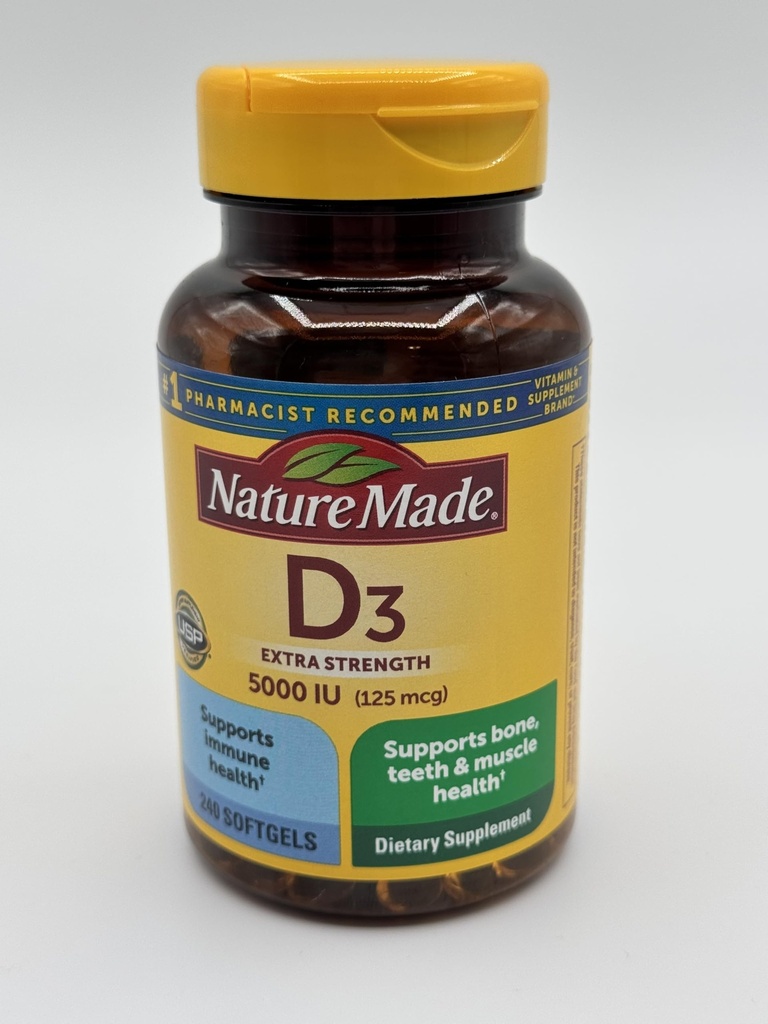 Nature Made D3 Extra Strength 5000 IU 125mcg - 240 Softgels
