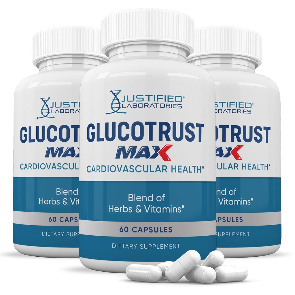 Justified Laboratories (3 Pack Glucotrust Max 1295MG Formula Supplement Pills 180 Capsules