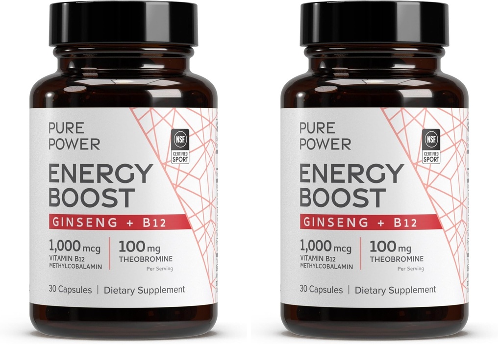 Dr. Mercola Pure Power Energy Boost, 30 Servings (30 Capsules), Ginseng + B12, Dietary Supplement, Boosts Physical & Mental Energy, Non-GMO (Pack of 2)