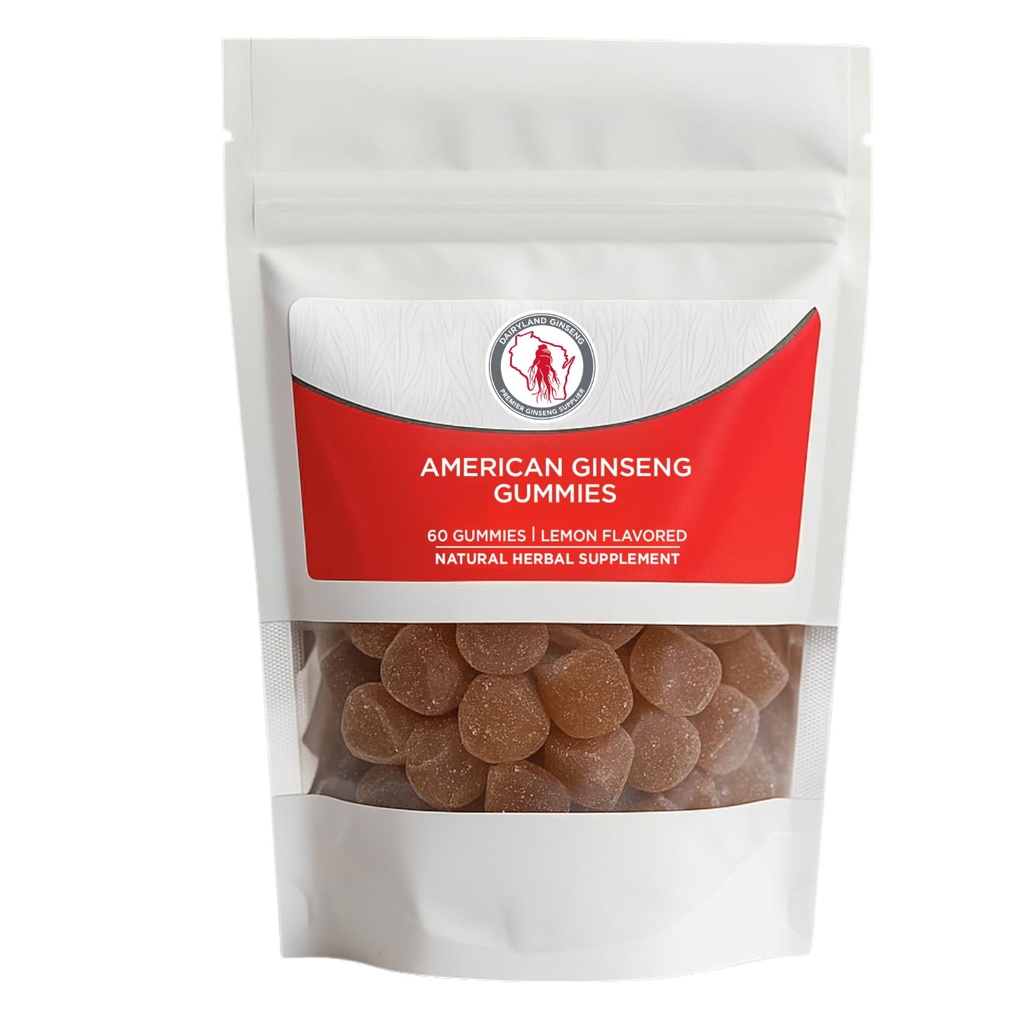 Dairyland American Ginseng Gummies – 1000mg per Serving – Lemon Flavor, Caffeine-Free Energy & Focus Support Wisconsin Ginseng Gummy – 60 pcs