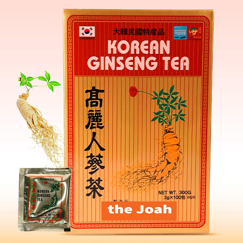 Korean Ginseng Tea - Caffeine Free, 3g Single-Serve Powder 100 Sachets, Improves Blood Circulation, Intellectual Performances and Memory, stimulates Energy