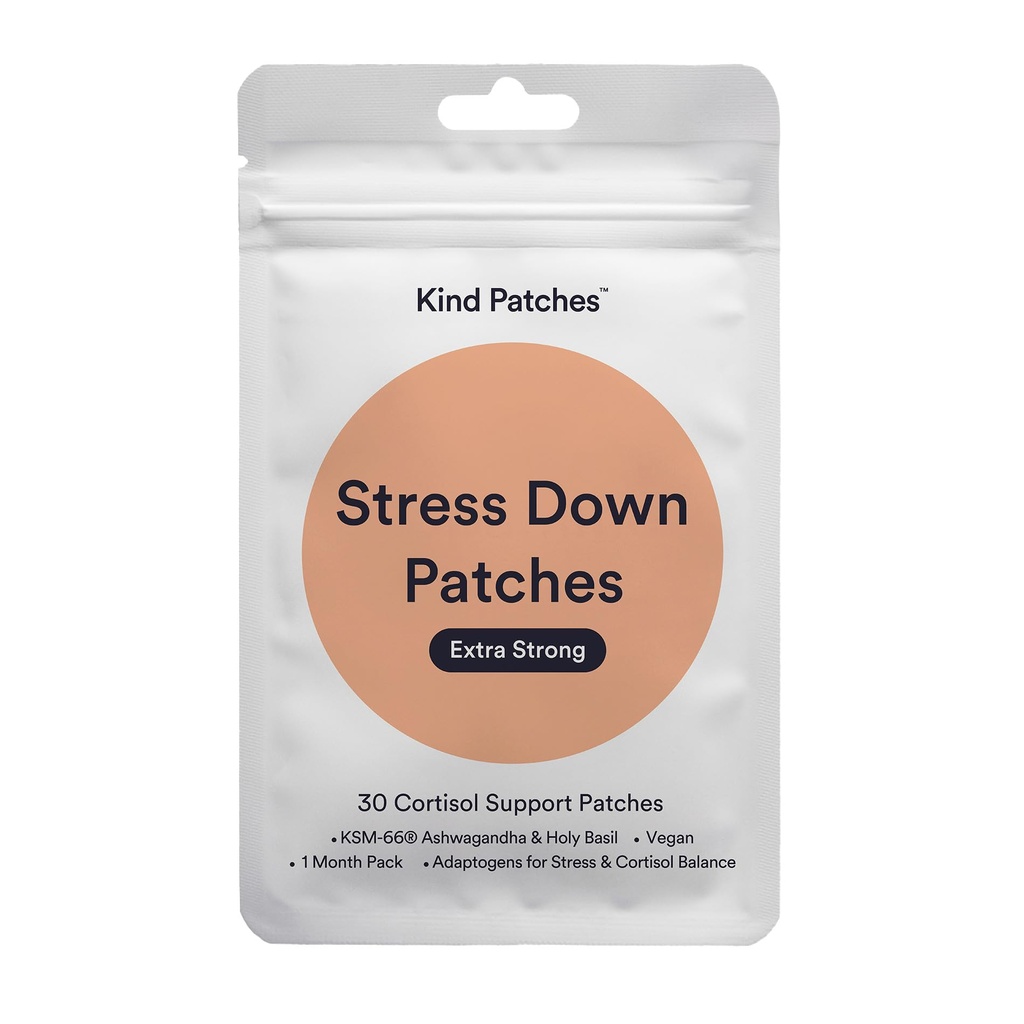 Kind Patches Stress Down Patches Extra Strong with KSM-66 Ashwagandha Extract, L-Theanin, Holy Basil Extract, and Omega-3 EPA - 30 Count