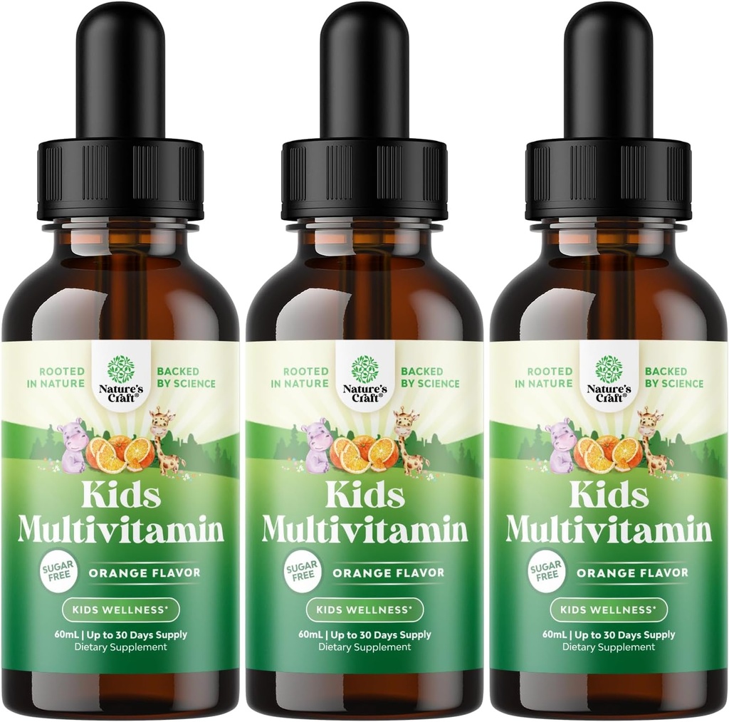 Natures Craf Liquid Multivitamin for Kids Immunity Support - Yummy Toddler Multivitamin Supplement with a C D3 E B6 and D3 Liquid Vitamins for Kids of All Ages - Υψηλή απορρόφηση (3 Pack)