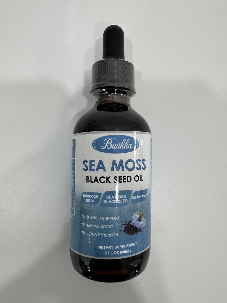 (2 Pack) Θάλασσα Moss Black Seed Oil Drops με Burdock Root, Bladderwrack &Vitamin C Βιταμίνη D3, Ιρλανδική Θάλασσα Moss Drop για το ανοσοποιητικό σύστημα, Gut, δέρμα & ενέργεια