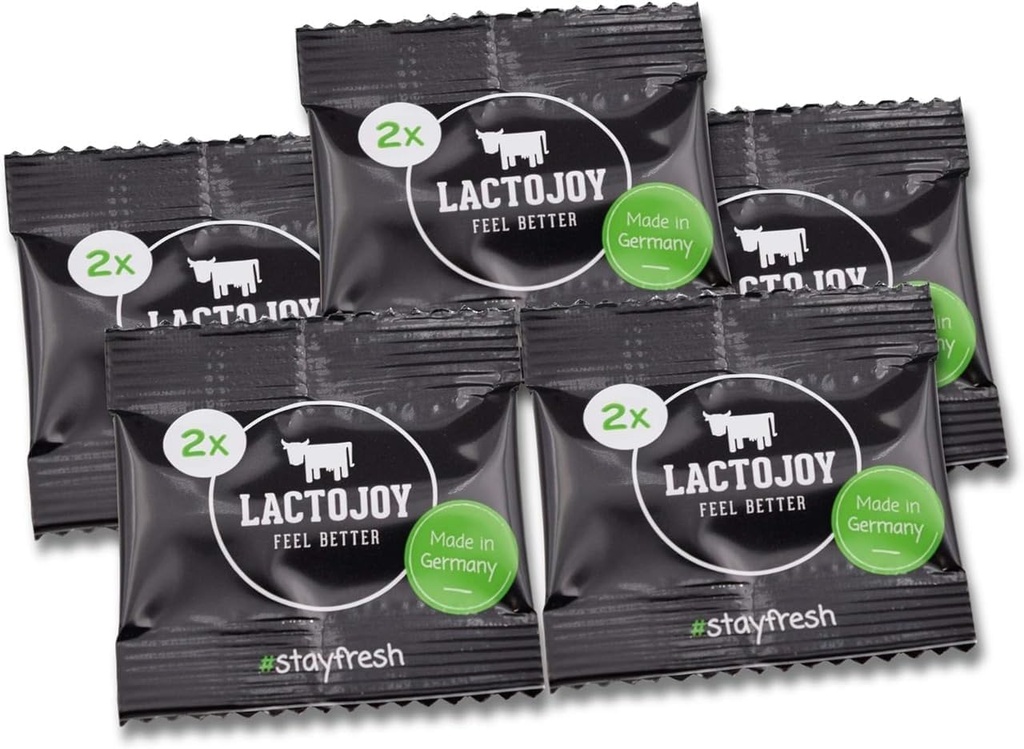 LactoJoy Lactase Pills I Powerful Lactase Enzymes for Lactose Intolerance I for Improved Digestion I No Silicon Dioxide, No Artificial Flavors I Vegan I Sample-Package of 5 Sachets à 2 Tablets