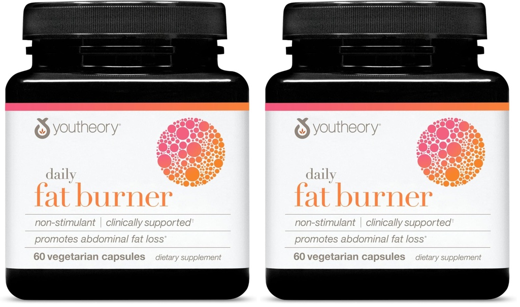 Youtheory Daily Fat Burner - Supports Body Composition & Metabolism - with Citrus Fruit Blend, Chromium & Cayenne Extract - Gluten, Soy & Dairy Free - 60 Vegetarian Capsules (Pack of 2)