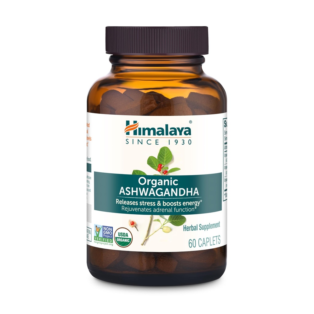 Himalaya Organic Ashwagandha Root, 2 Month Supply - Herbal Adrenal Support Supplements for Stress Relief and Energy Support - USDA Organic, Non-GMO, Vegan, Gluten Free, 670 mg, 60 Caplets