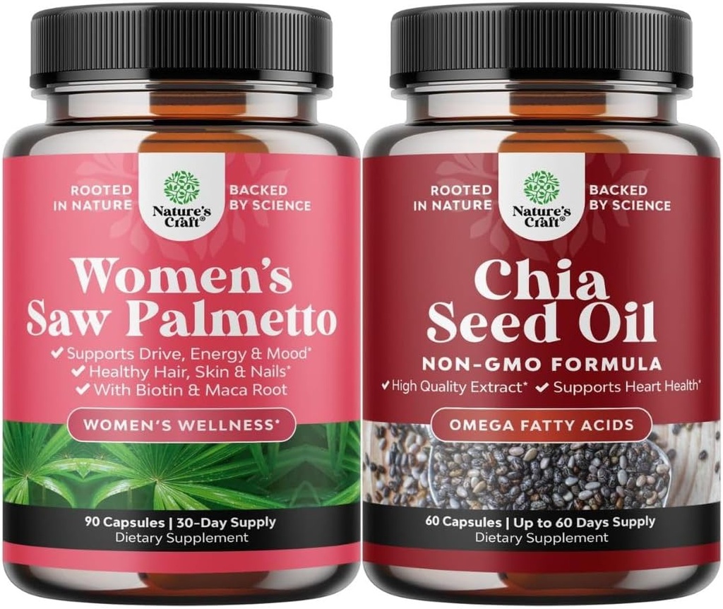 Pandle of Extra Strength Saw Palmetto for Women and Chia Seed Oil Extract Capsules - Ισχυρότερος Thicker Ταχύτερες Βιταμίνες για την ανάπτυξη των μαλλιών - Φυτό με βάση Ωμέγα 3 6 9 συμπλήρωμα και ημερήσιες κάψουλες ινών