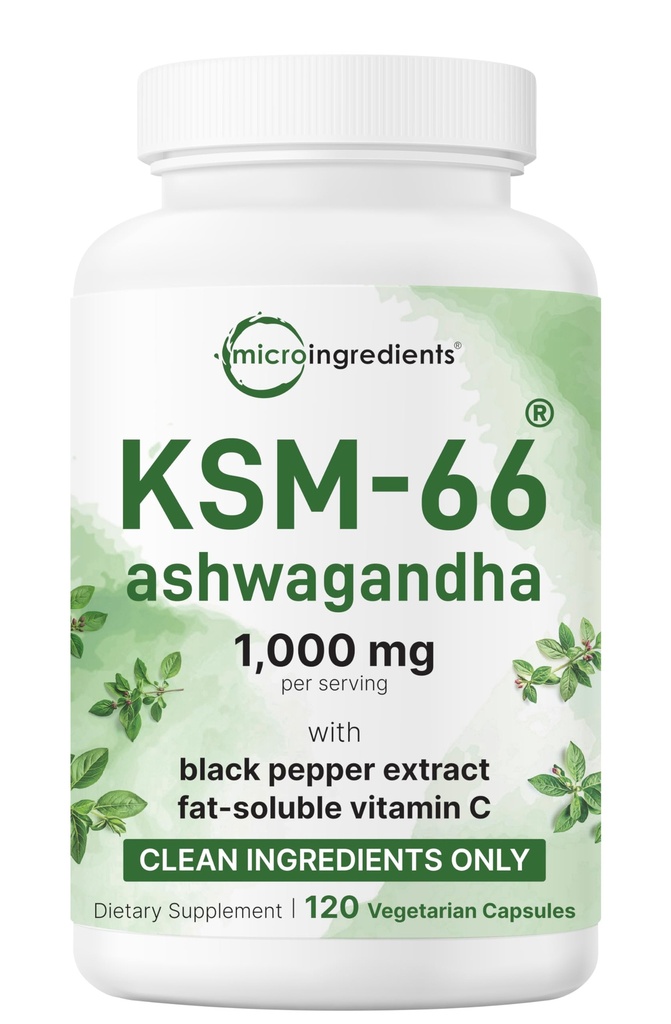 KSM-66 Ashwagandha 1,000mg Per Serving | 120 Veggie Capsules with Black Pepper for Better Absorption & Fat Soluble Vitamin C | Potent Root Extract | Stress, Relaxation, & Sleep Support | Filler Free