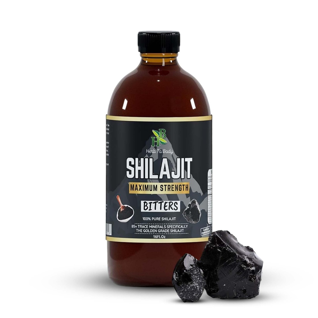 Herb To Body Pure Shilajit Bitter - 16oz, Natural Herbal Tonic made with Wildcrafted Shilajit for Men, Gold Grade Product for Wellness and Detox Support