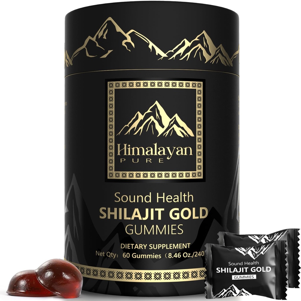 Shilajit Gold Gummies for Men & Women, with Ashwagandha, Ginseng & Fulvic Acid, 85+ Trace Minerals, Vegan Non-GMO No Added Sugar, 60 Count