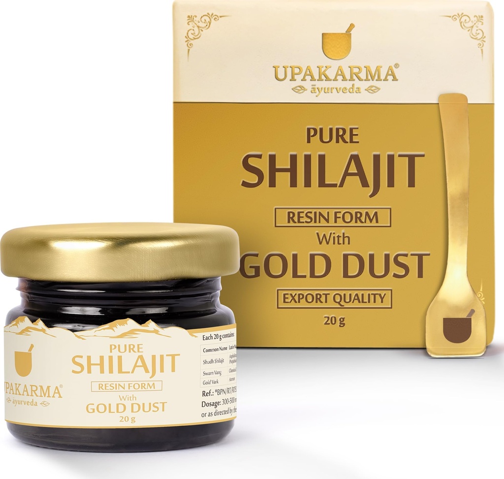 Upakarma Ayurveda Pure Soft Shilajit/Shilajeet Resin with Spoon, Natural Source of Fulvic Acid & Trace Minerals,Pack-1 (20 Grams/ 0.70 fl. Oz, 1)