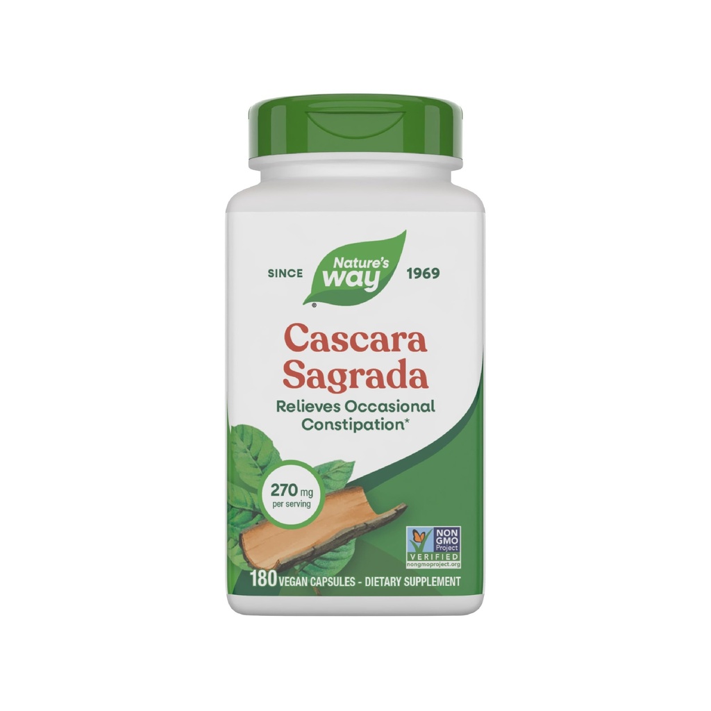 Nature's Way Cascara Sagrada Bark, Περιστασιακή δυσκοιλιότητα ανακούφιση για ενήλικες και παιδιά ηλικίας 12+, Υποστηρίζει την κανονικότητα*, Μη ΓΤΟ έργο Επαληθευμένο, 270 mg ανά υπηρεσία, 180 κάψουλες (Packaging May Vary)