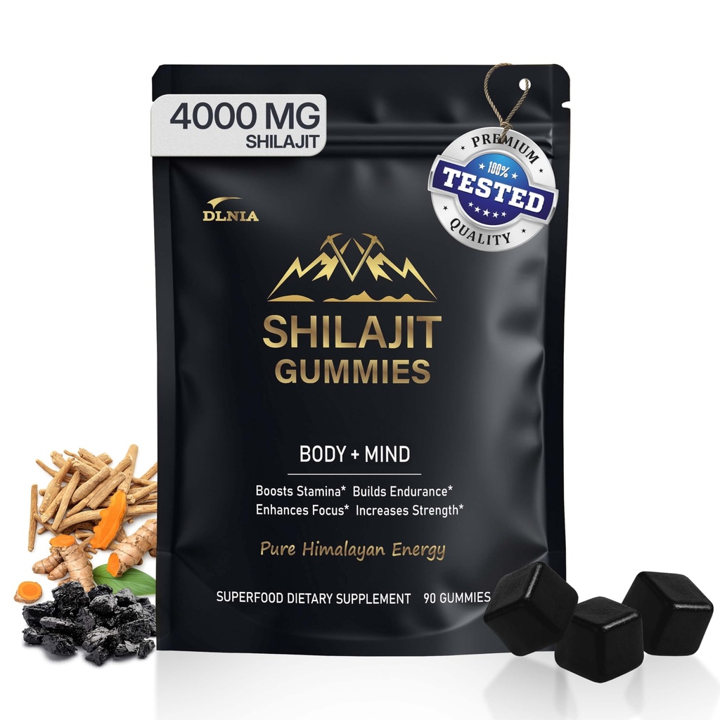 DLNIA 13-in-1 Shilajit Gummies with KSM-66® Ashwagandha | 4000 mg Himalayan Shilajit Extract (20:1), Choline & Botanicals | Sugar-Free, Vegan | Energy, Focus & Daily Vitality Support for Men & Women