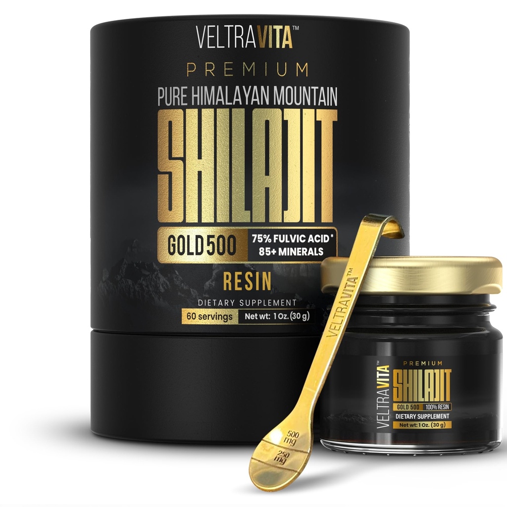 100% Pure Himalayan Shilajit Resin Gold 500 Organic | High Potency 75%+ Fulvic Acid, Humic Acid & 85+ Trace Minerals | Natural Energy & Immune Support for Men & Women | Lab Tested
