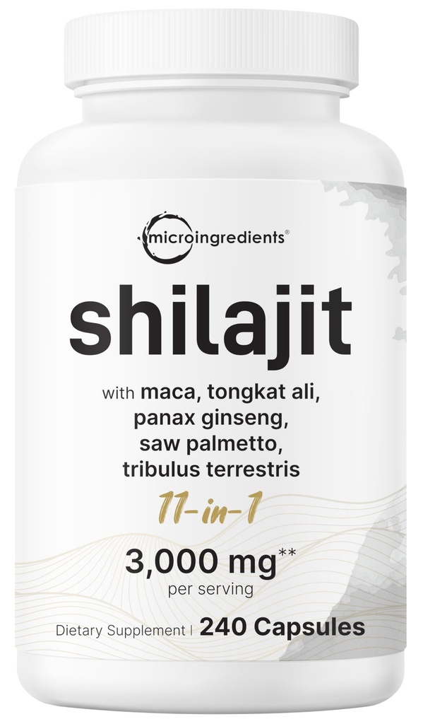 Micro Ingredients Shilajit 11‑in‑1 Complex for Men & Women, 240 Capsules - High Potency Shilajit Extract with Naturally Occurring Fulvic Acid - Maca Root, Tongkat Ali, Ginseng, Black Pepper & More