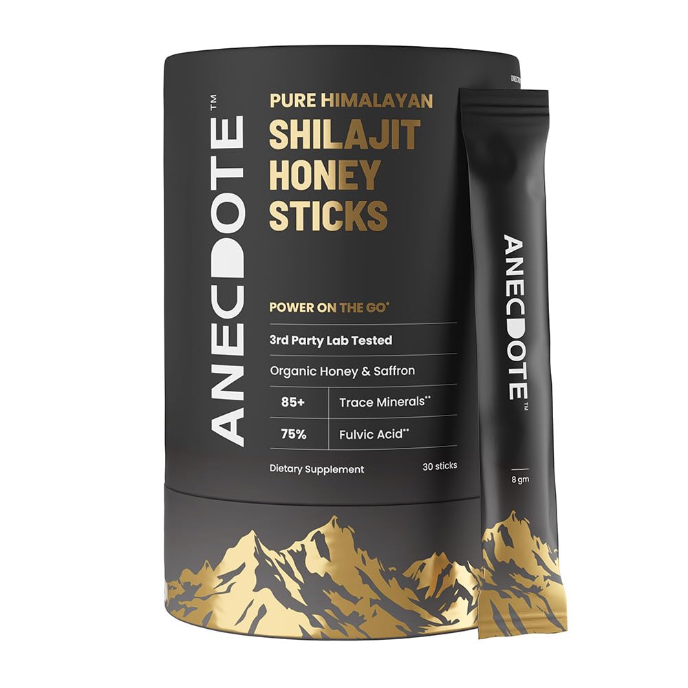 ANECDOTE Himalayan Shilajit Honey Sticks with Organic Honey & Saffron | Boosts Stamina | Supports Immunity | 75% Fulvic Acid, 85+ Trace Minerals | No Added Sugar | 30 Sticks