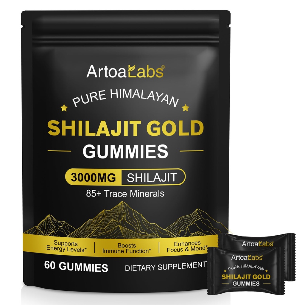 Shilajit Gummies for Men & Women, Pure Himalayan Shilajit Gold Gummies Rich in Ashwagandha, Gokshura with 85+ Trace Minerals, Authentic Flavor, 100% Natural - 60 Gummies